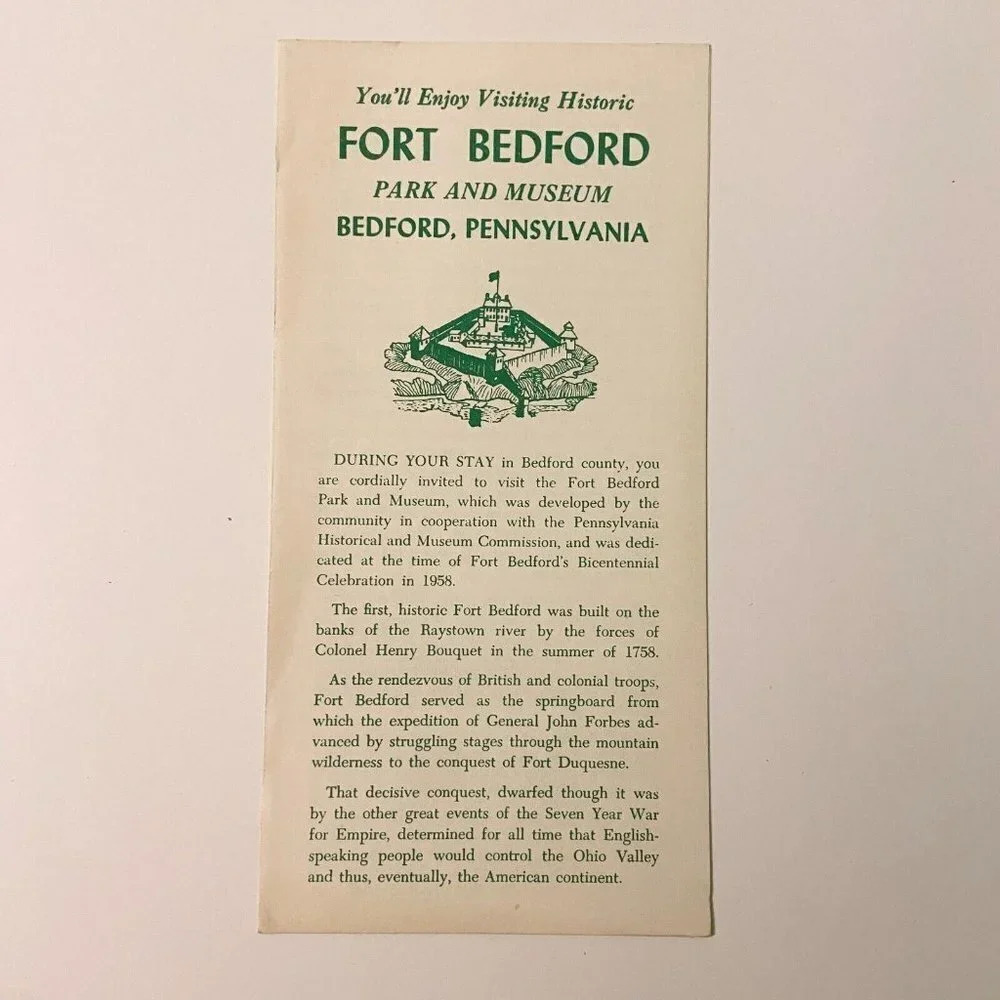 Vintage 1958 Fort Bedford Park and Museum Pennsylvania Travel Brochure Souvenir